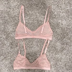 2 pairs baby pink lace sheer bralettes